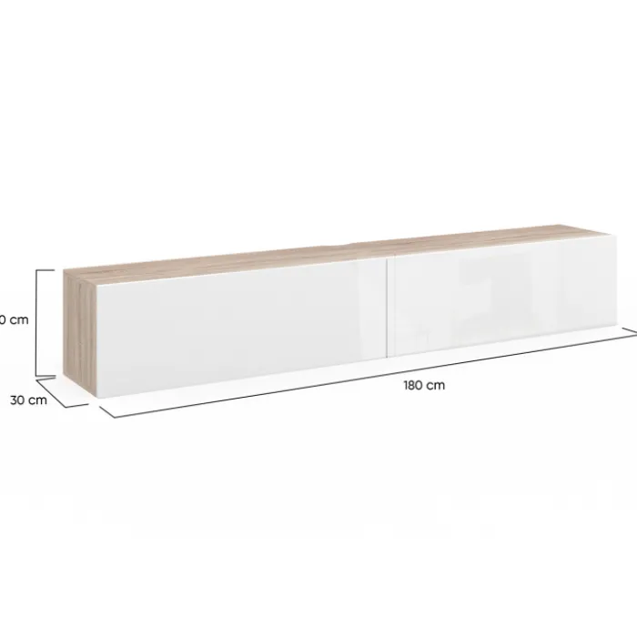 Meuble TV suspendu bois et blanc