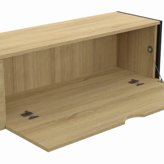 Meuble TV suspendu industriel 180 cm avec 2 portes
