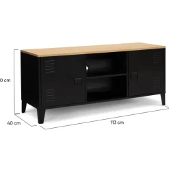 Meuble TV vestiaire portes métal et plateau bois 113 cm