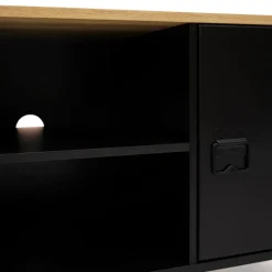 Meuble TV vestiaire portes métal et plateau bois 113 cm