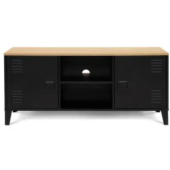 Meuble TV vestiaire portes métal et plateau bois 113 cm