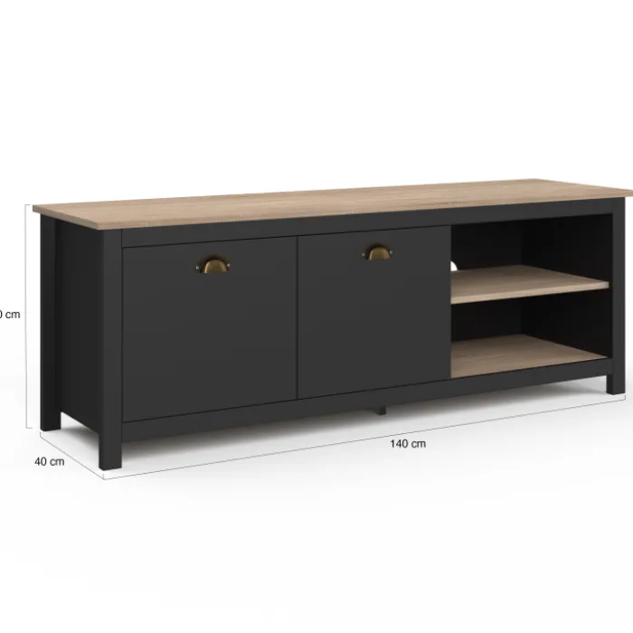 Meuble TV vintage bois et noir