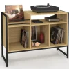 Meuble vinyle, buffet de rangement 100cm bois et noir design industriel