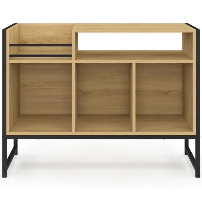 Meuble vinyle, buffet de rangement 100cm bois et noir design industriel