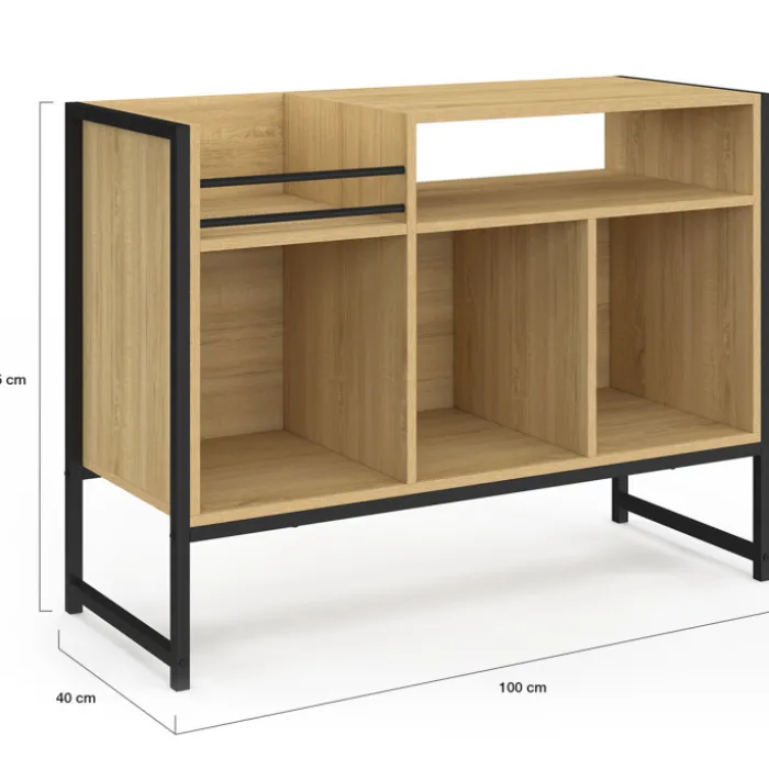 Meuble vinyle, buffet de rangement 100cm bois et noir design industriel