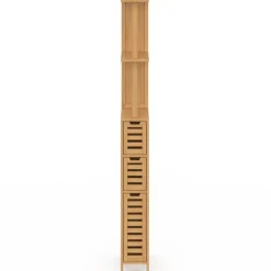 Meuble WC 1 porte 2 tiroirs bambou avec étagères