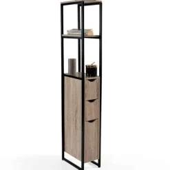 Meuble WC 3 portes DETROIT design industriel avec étagères
