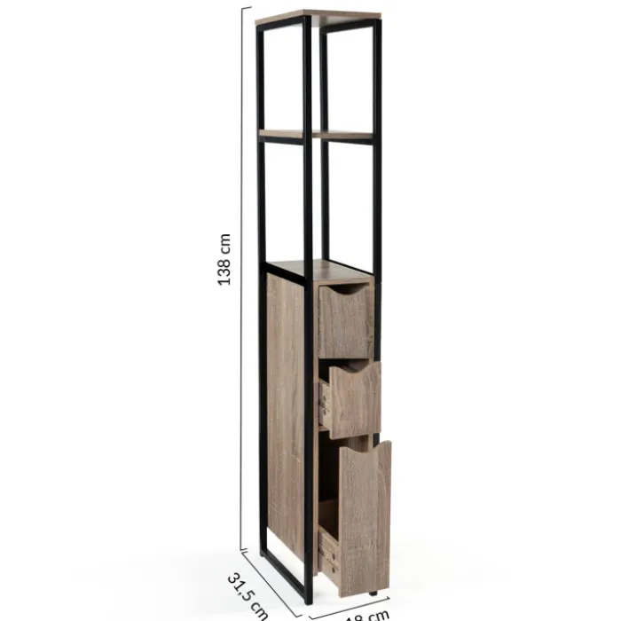 Meuble WC 3 portes DETROIT design industriel avec étagères