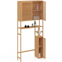 Meuble WC en bambou avec 1 placard double et 1 étagère