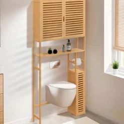 Meuble WC en bambou avec 1 placard double et 1 étagère