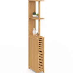 Meuble WC en bambou avec 2 portes et étagères