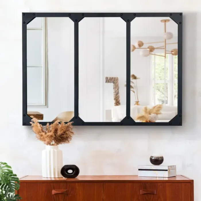 Miroir façon verrière noir 80 x 60 cm