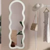 Miroir vague en tissu bouclette crème 150 x 50 cm