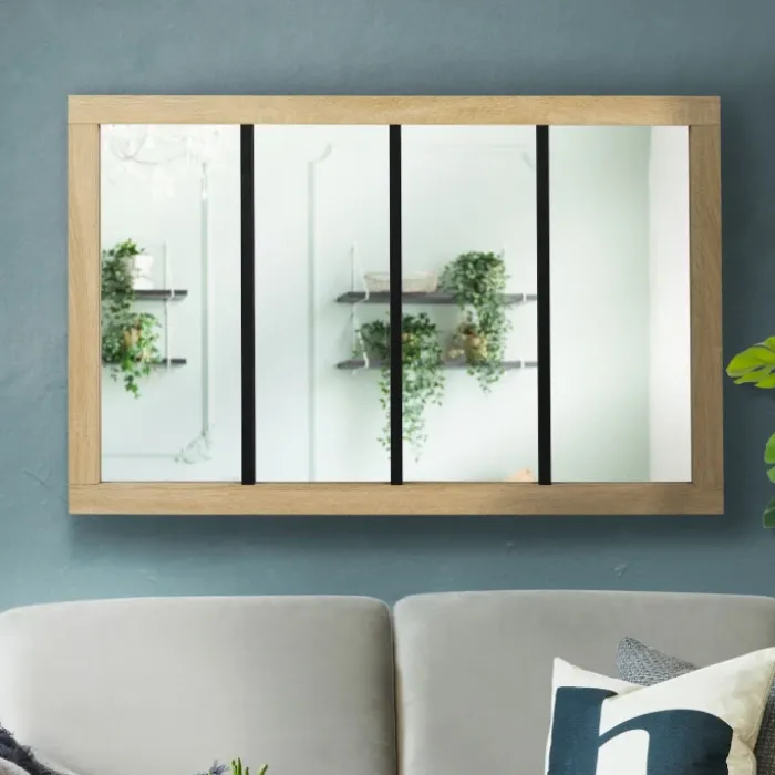 Miroir verrière bois et métal design industriel 110x70 cm
