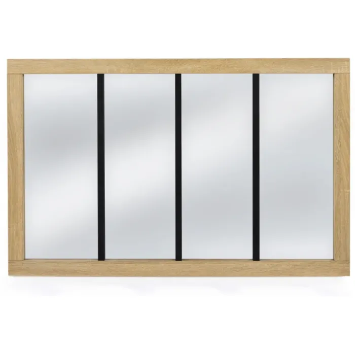Miroir verrière bois et métal design industriel 110x70 cm