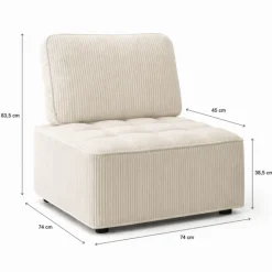 Module de canapé et fauteuil en velours côtelé beige