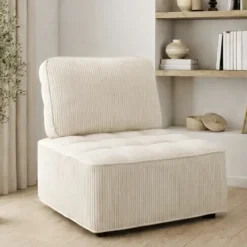 Module de canapé et fauteuil en velours côtelé beige