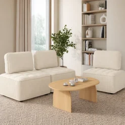Module de canapé et fauteuil en velours côtelé beige