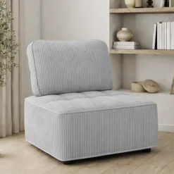 Module de canapé et fauteuil en velours côtelé gris clair