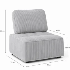 Module de canapé et fauteuil en velours côtelé gris clair