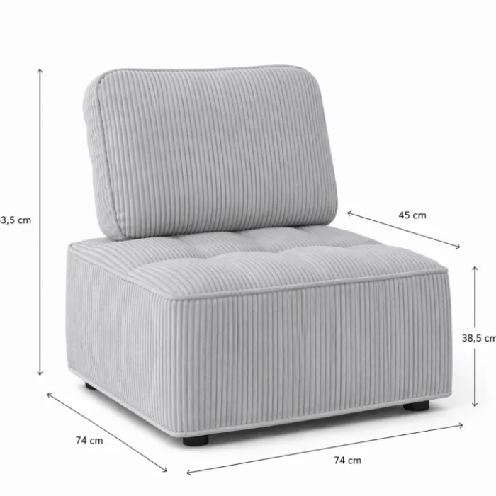 Module de canapé et fauteuil en velours côtelé gris clair