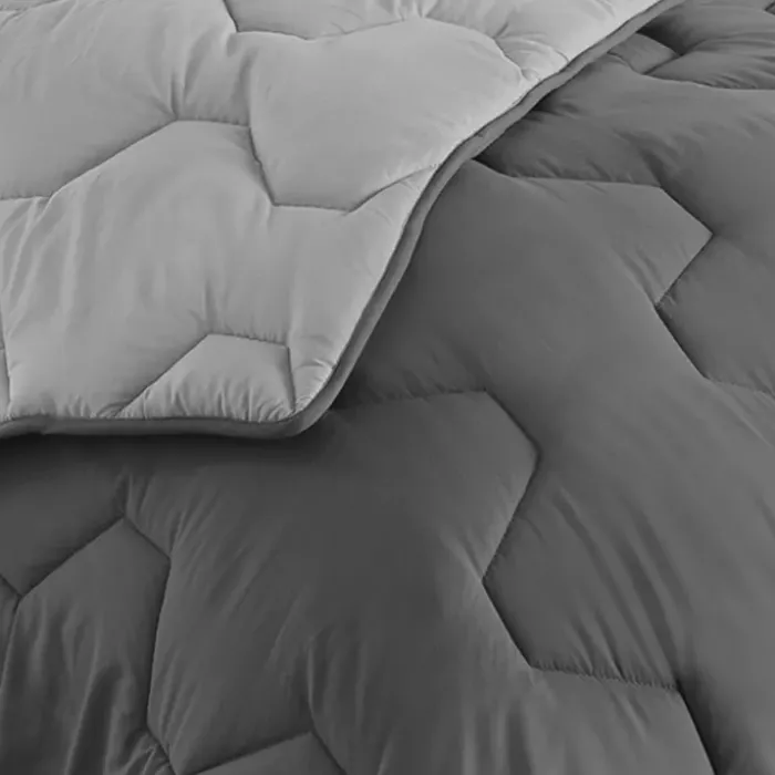 Pack couette oreiller 220x240 cm bicolore gris clair et foncé
