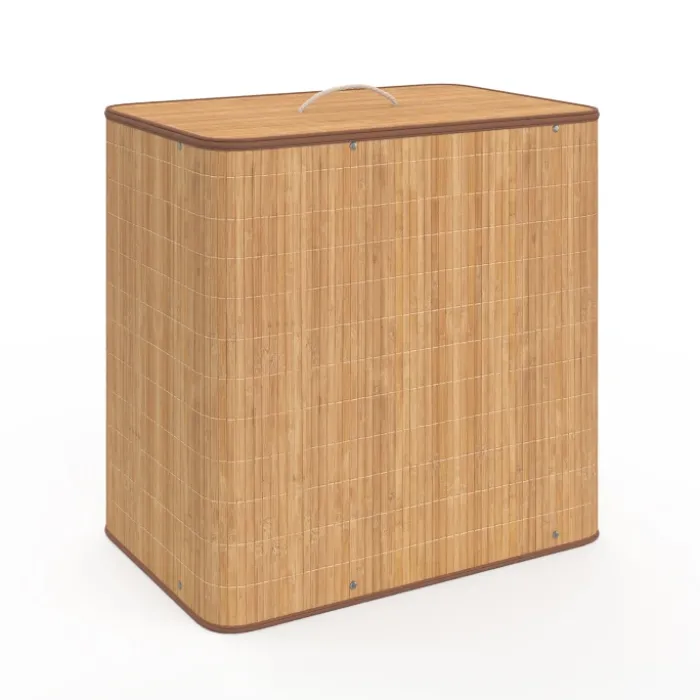 Panier à linge 3 bacs amovibles bambou et tissu