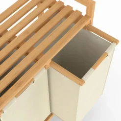 Panier à linge bambou 3 bacs tissu écru