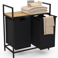 Panier à linge en tissu noir avec 2 bacs