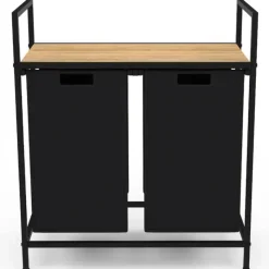Panier à linge en tissu noir avec 2 bacs