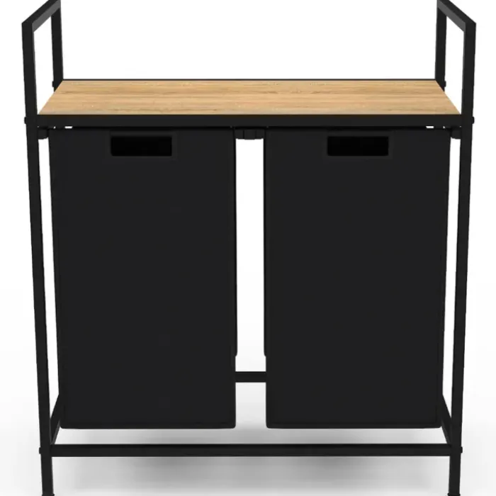 Panier à linge en tissu noir avec 2 bacs