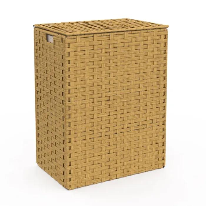 Panier à linge 140L 2 bacs amovibles effet rotin et tissu