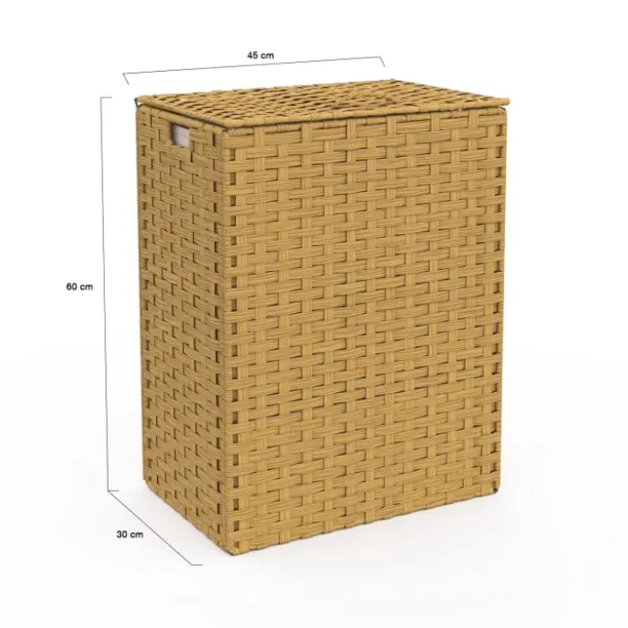 Panier à linge 140L 2 bacs amovibles effet rotin et tissu