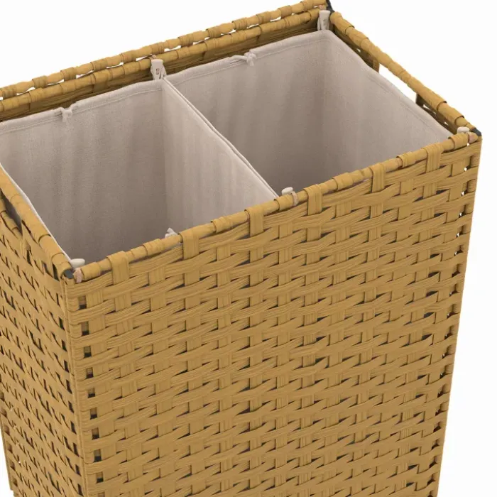 Panier à linge 140L 2 bacs amovibles effet rotin et tissu