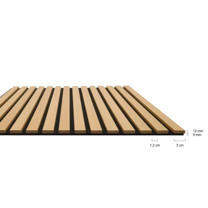 Panneaux acoustiques en tasseaux de bois chêne clair et noir de 240 x 60 CM