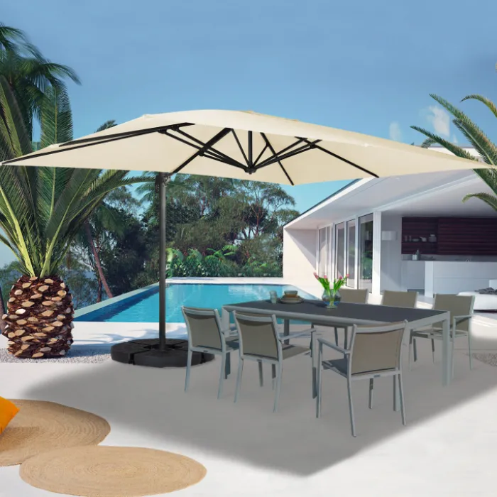 Parasol déporté inclinable 3x4 m rotatif 360 blanc écru