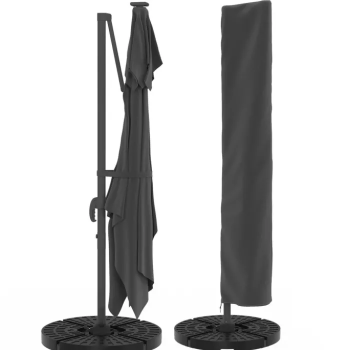 Parasol déporté inclinable rotatif 360 gris 3x4 M avec 4 dalles et housse