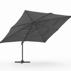 Parasol déporté inclinable rotatif 360 multi toile grand vent gris 3x4 M avec housse