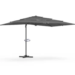 Parasol déporté inclinable rotatif 360 multi toile grand vent gris 3x4 M avec housse