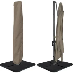 Parasol déporté rotatif 3x4 m taupe "60° avec 4 dalles et housse