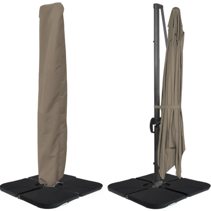 Parasol déporté rotatif 3x4 m taupe "60° avec 4 dalles et housse