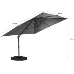 Parasol déporté 3x3 m rotatif 360 coloris gris