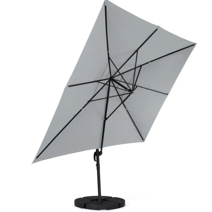 Parasol déporté 3x4 m rotatif 360 gris clair avec 4 dalles