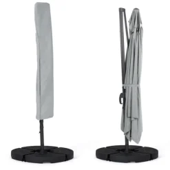 Parasol déporté 3x4 m rotatif 360 gris clair avec 4 dalles