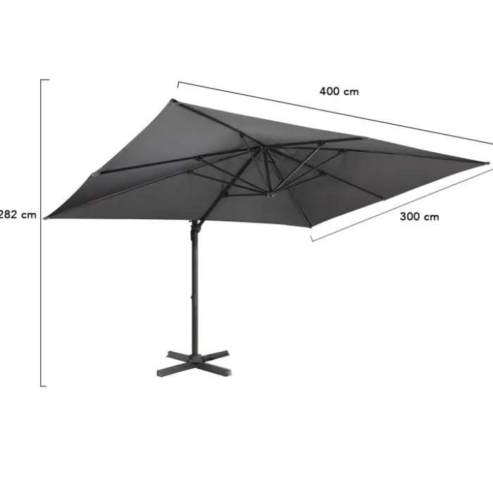 Parasol rectangulaire déporté 3x4 m gris