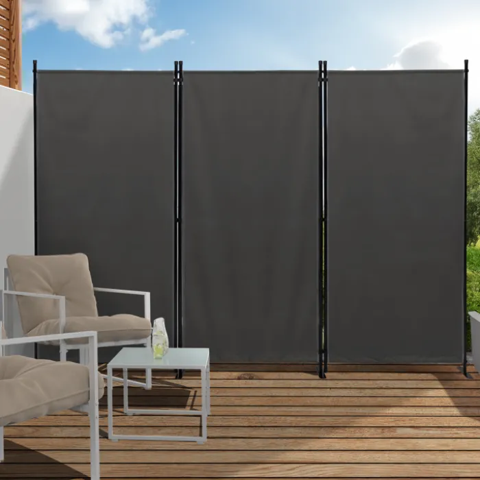 Paravent extérieur / intérieur sur pieds 3 panneaux gris anthracite