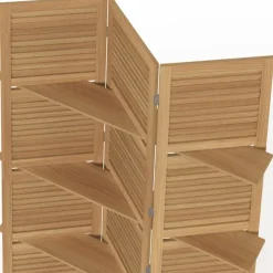 Paravent intérieur 3 panneaux lattes persiennes avec 3 étagères bois