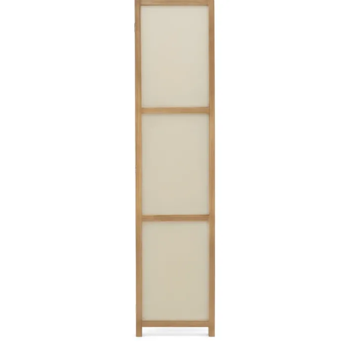 Paravent rétractable intérieur décoratif en bois et tissu beige