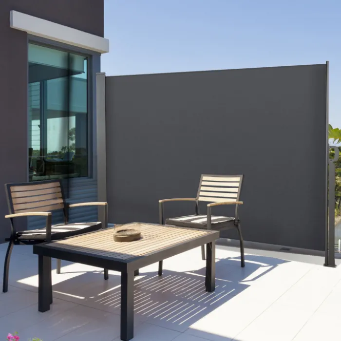 Paravent rétractable 3x1,8m gris pour l’extérieur