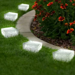 Pavés solaires en verre 4 LEDS blanches éclairage de jardin